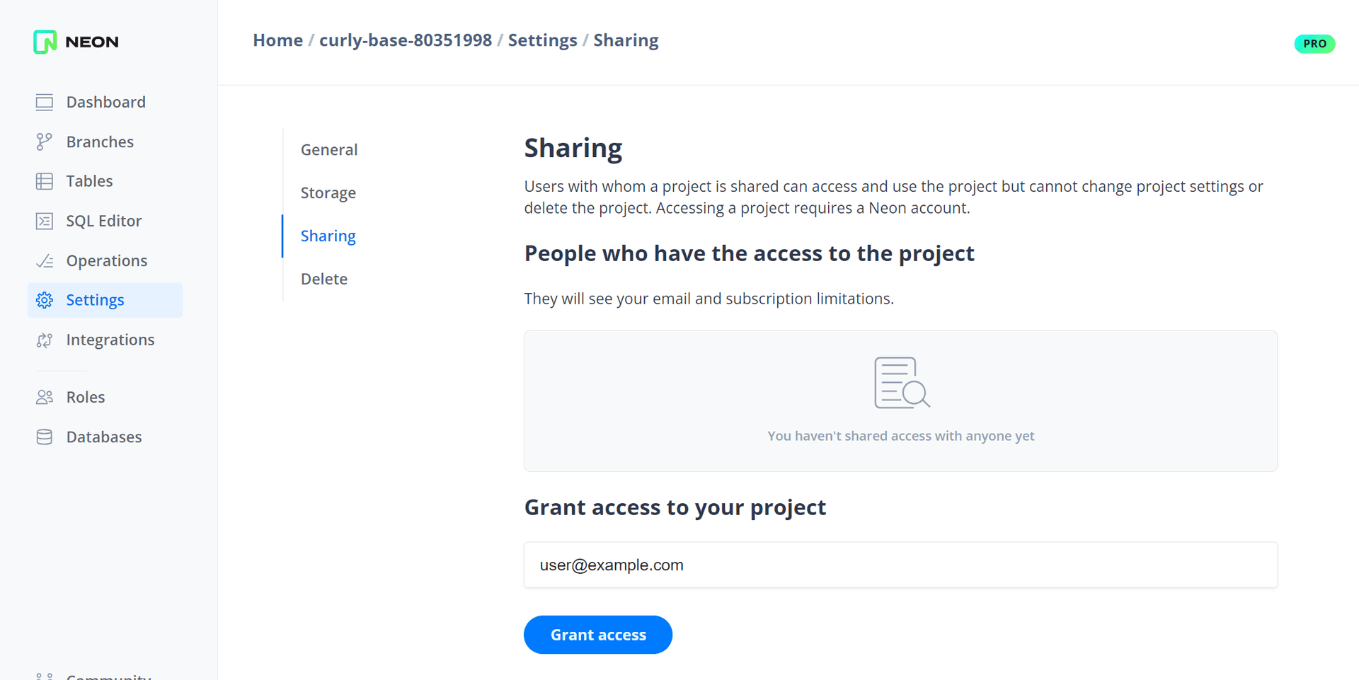 Grant access to a project